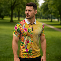 Hawaiian Tropical Fruits and Plants Zipper Polo Shirt Kakau Pattern Summer Vibe LT03 - Polynesian Pride