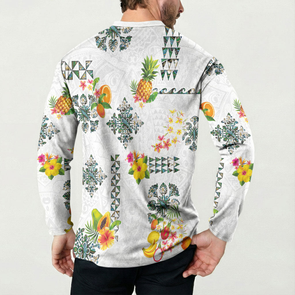 Hawaiian Quilts Button Sweatshirt Tropical Fruits and Plants