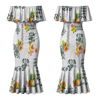 Hawaiian Quilts Couples Matching Mermaid Dress and Hawaiian Shirt Tropical Fruits and Plants