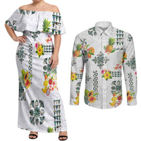 Hawaiian Quilts Couples Matching Off Shoulder Maxi Dress and Long Sleeve Button Shirt Tropical Fruits and Plants