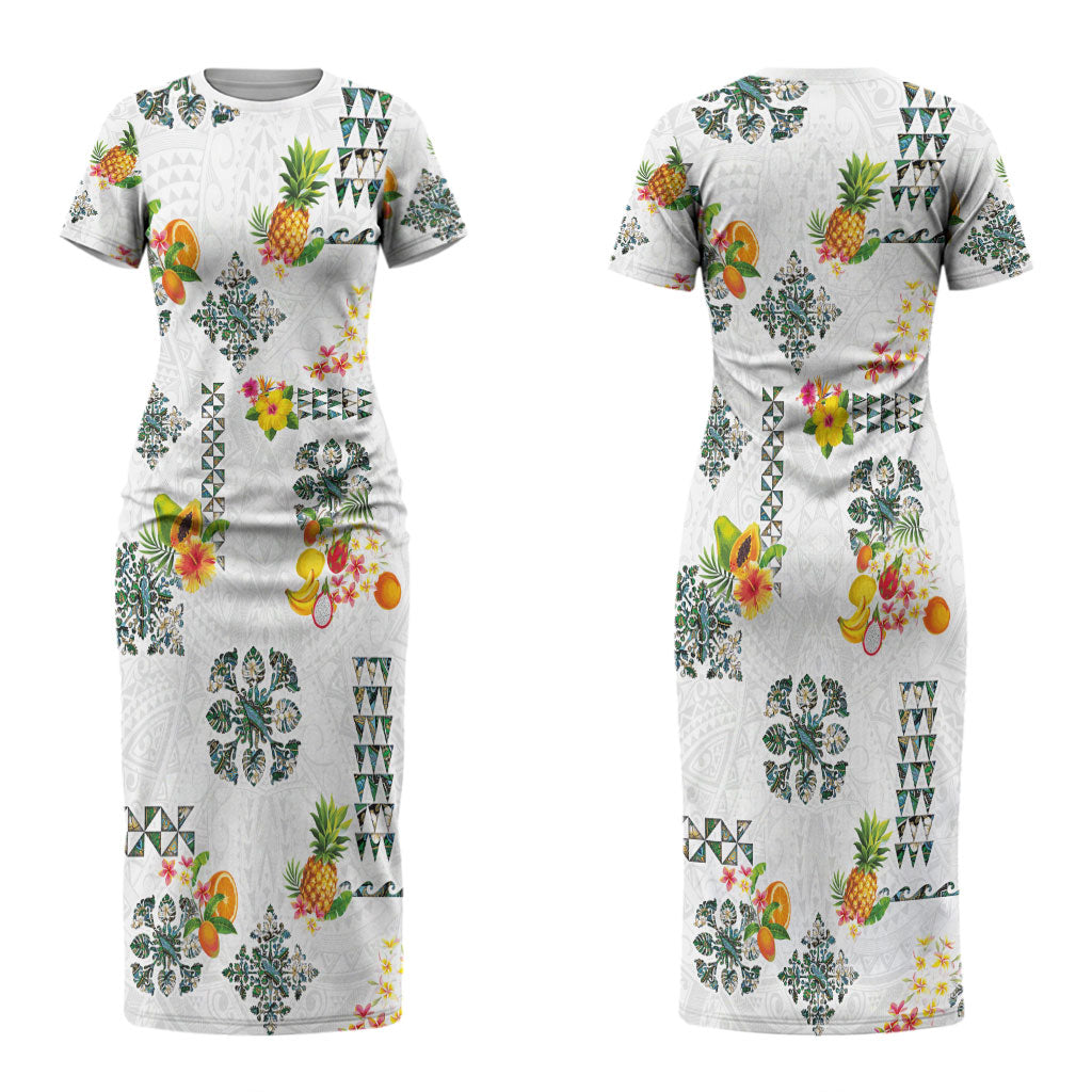 Hawaiian Quilts Couples Matching Short Sleeve Bodycon Dress and Hawaiian Shirt Tropical Fruits and Plants LT03 - Polynesian Pride