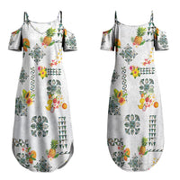 Hawaiian Quilts Couples Matching Summer Maxi Dress and Long Sleeve Button Shirt Tropical Fruits and Plants