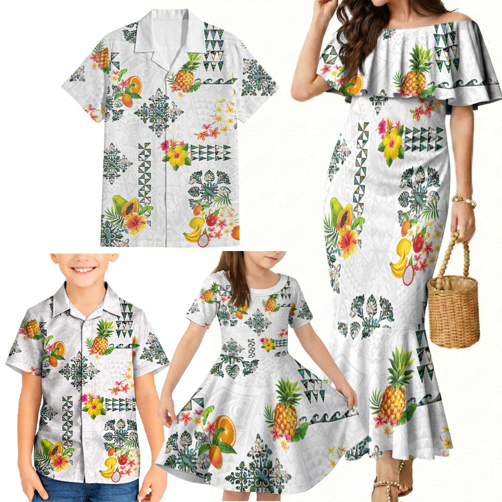 Hawaiian Quilts Family Matching Mermaid Dress and Hawaiian Shirt Tropical Fruits and Plants