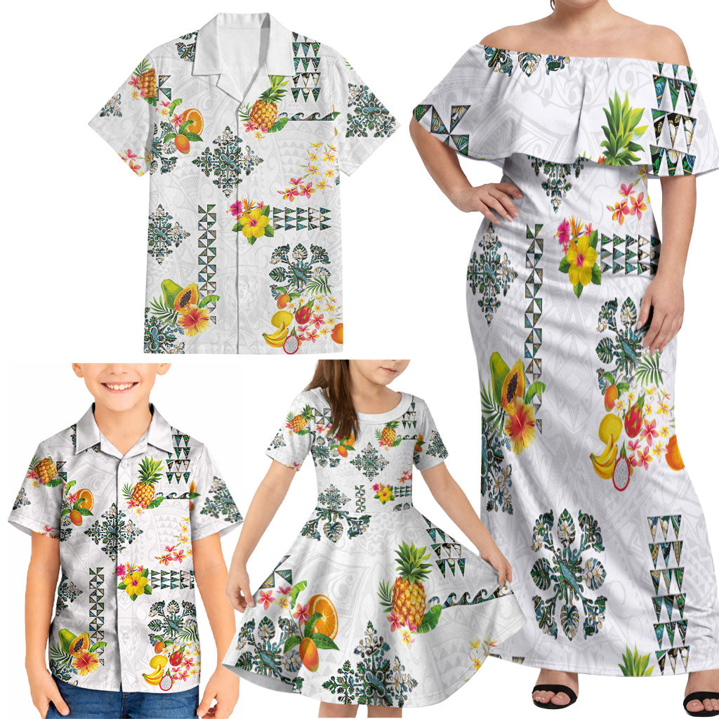 Hawaiian Quilts Family Matching Off Shoulder Maxi Dress and Hawaiian Shirt Tropical Fruits and Plants LT03 - Polynesian Pride