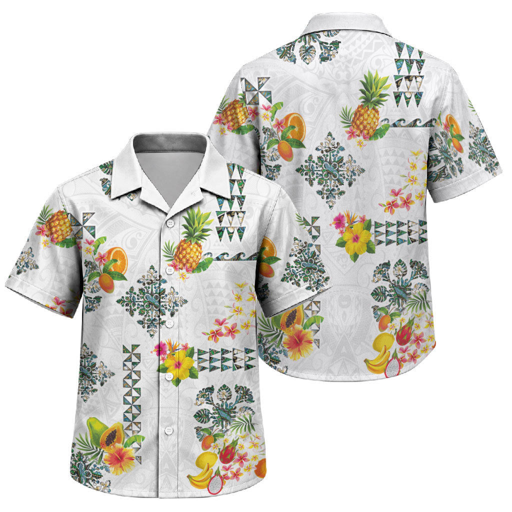 Hawaiian Quilts Family Matching Puletasi and Hawaiian Shirt Tropical Fruits and Plants LT03 Son's Shirt White - Polynesian Pride