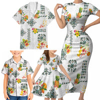 Hawaiian Quilts Family Matching Short Sleeve Bodycon Dress and Hawaiian Shirt Tropical Fruits and Plants