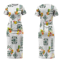Hawaiian Quilts Family Matching Short Sleeve Bodycon Dress and Hawaiian Shirt Tropical Fruits and Plants