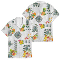 Hawaiian Quilts Family Matching Short Sleeve Bodycon Dress and Hawaiian Shirt Tropical Fruits and Plants