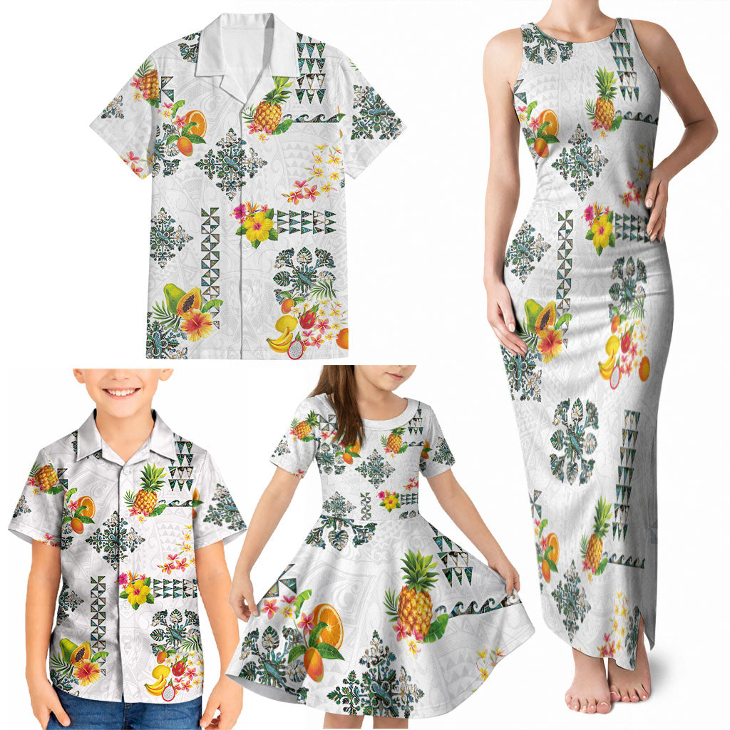 Hawaiian Quilts Family Matching Tank Maxi Dress and Hawaiian Shirt Tropical Fruits and Plants LT03 - Polynesian Pride