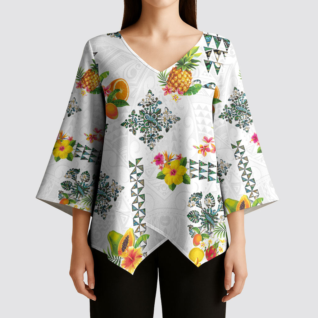 Hawaiian Quilts Kimono Sleeve Blouse Tropical Fruits and Plants