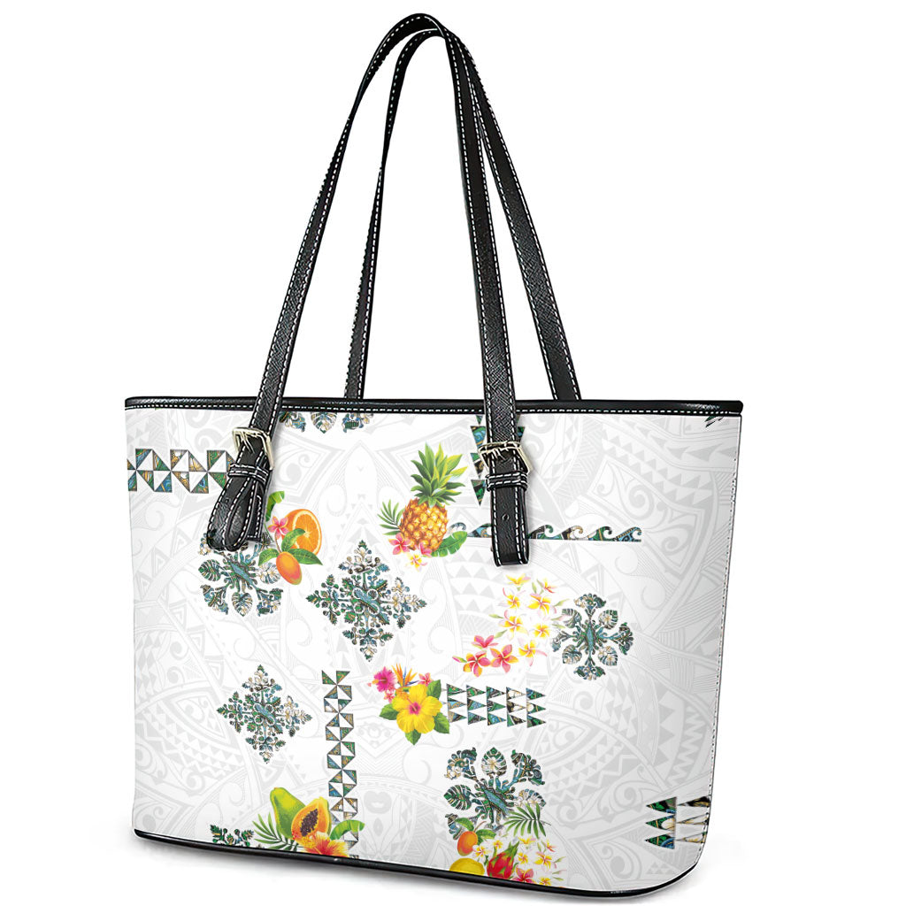 Hawaiian Quilts Leather Tote Bag Tropical Fruits and Plants