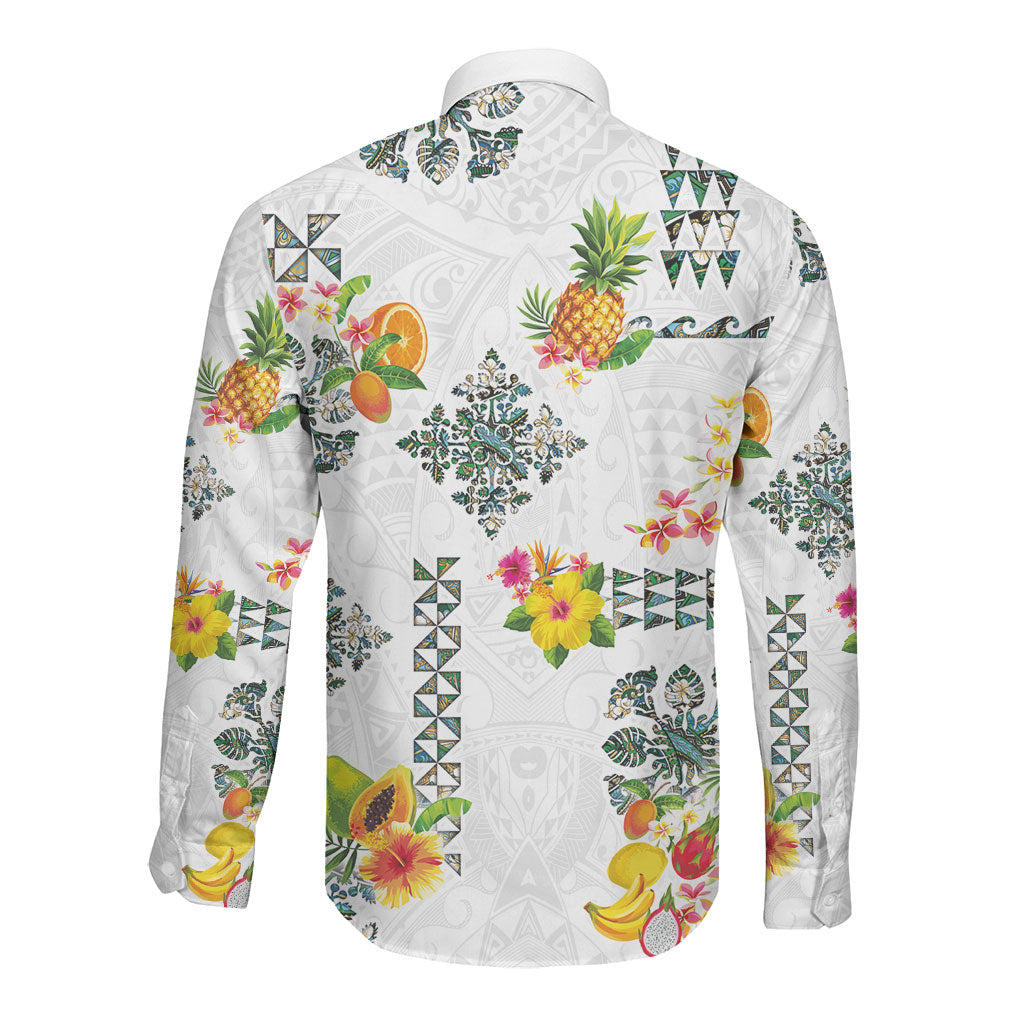 Hawaiian Quilts Long Sleeve Button Shirt Tropical Fruits and Plants
