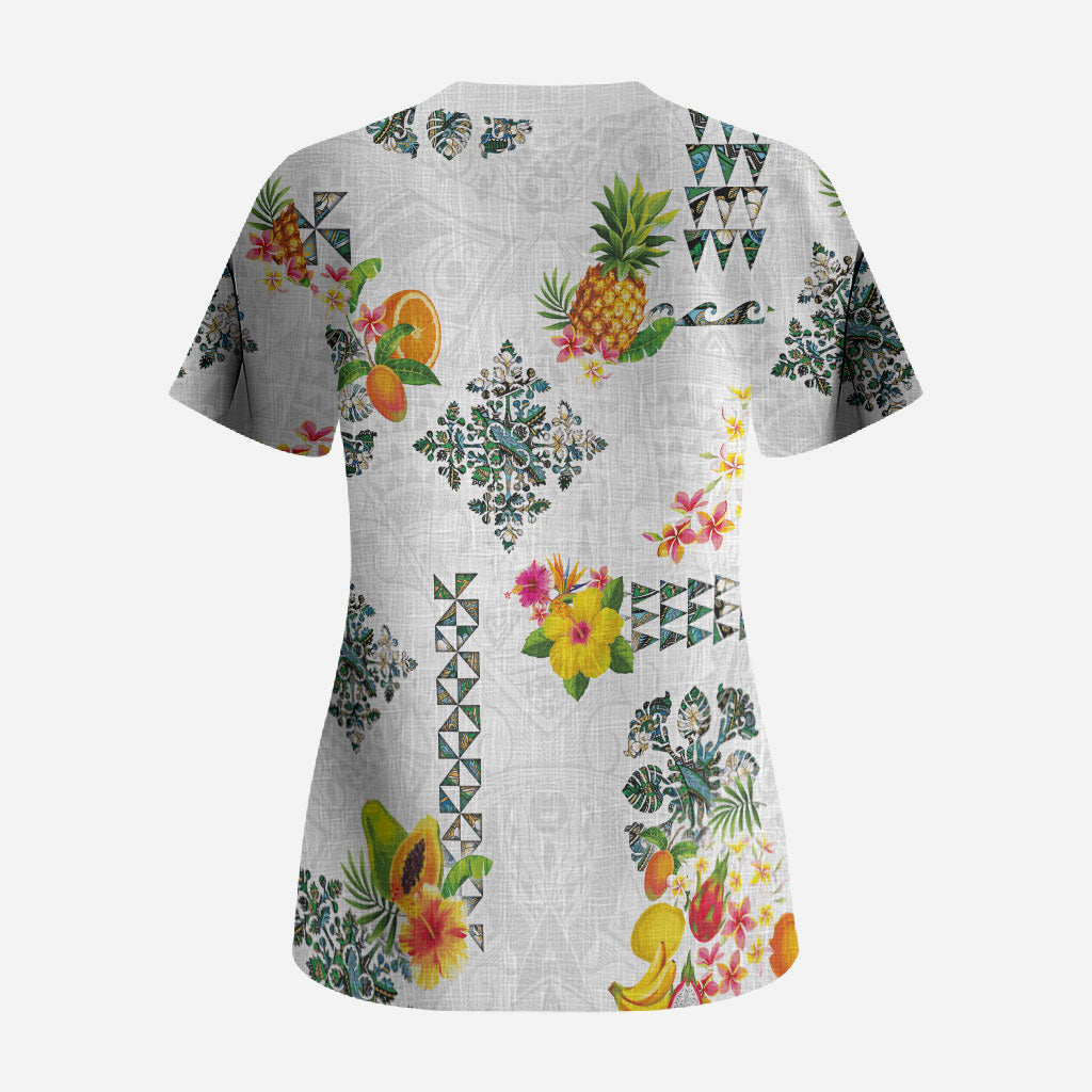 Hawaiian Quilts Scrub Top Tropical Fruits and Plants