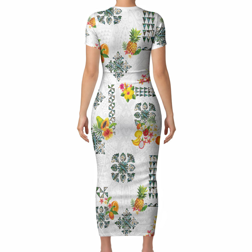 Hawaiian Quilts Short Sleeve Bodycon Dress Tropical Fruits and Plants LT03 - Polynesian Pride