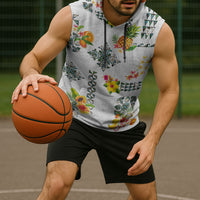 Hawaiian Quilts Sleeveless Hoodie Tropical Fruits and Plants