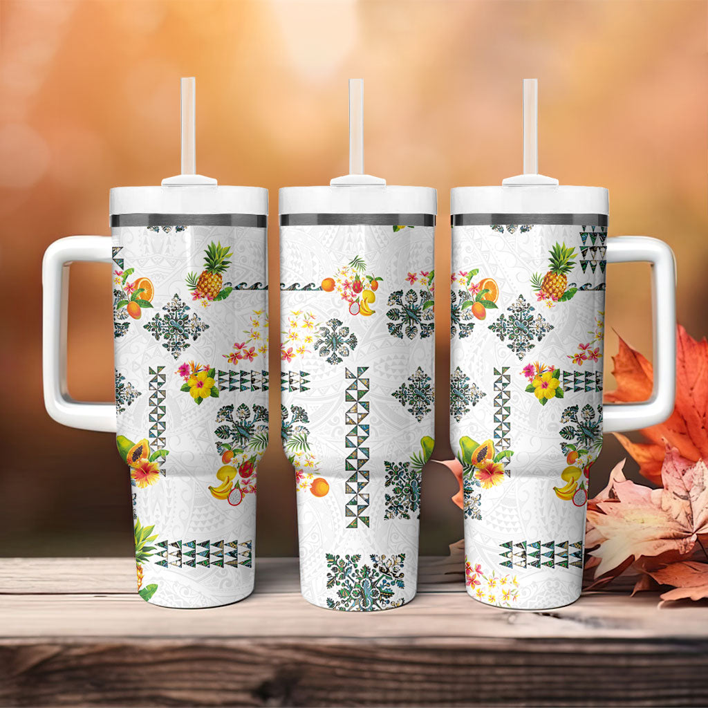 Hawaiian Quilts Tumbler With Handle Tropical Fruits and Plants