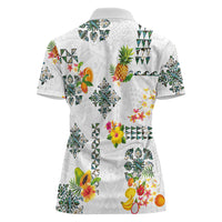 Hawaiian Quilts Women Polo Shirt Tropical Fruits and Plants