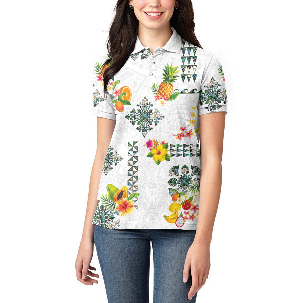 Hawaiian Quilts Women Polo Shirt Tropical Fruits and Plants