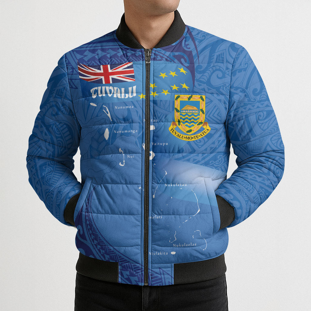 Tuvalu Heritage Bomber Puffer Jacket Map of the Islands and Polynesia Pattern
