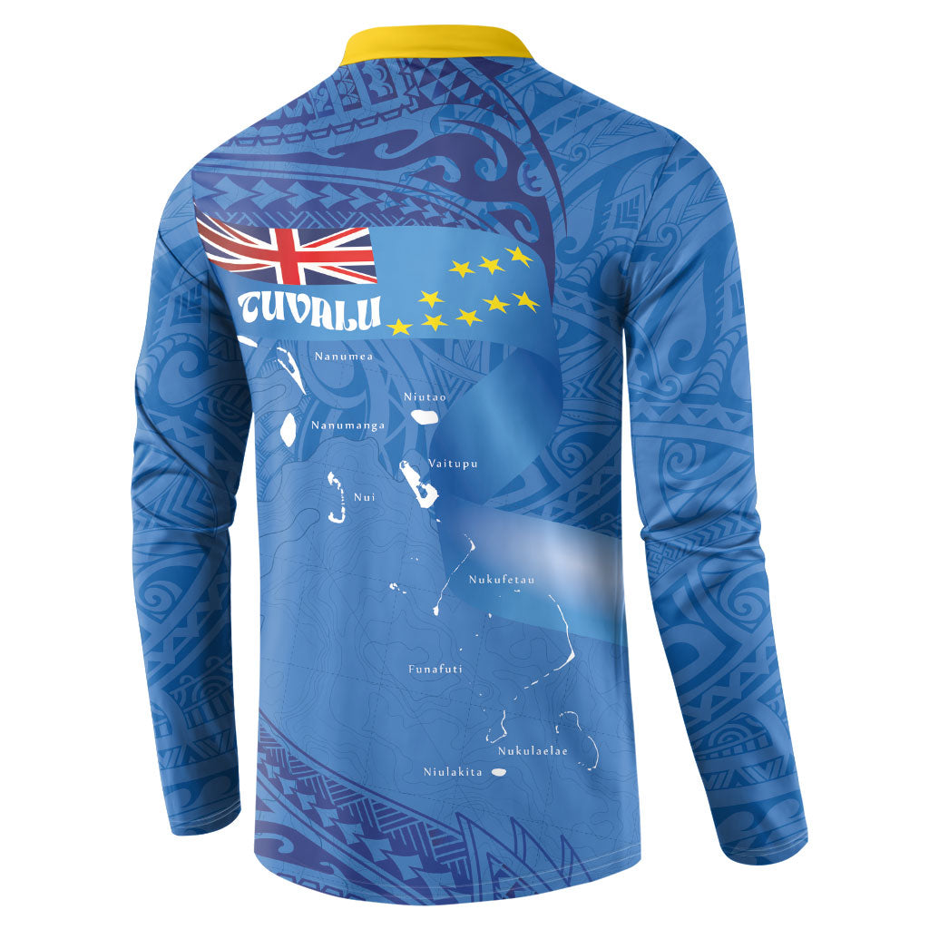 Tuvalu Heritage Button Sweatshirt Map of the Islands and Polynesia Pattern