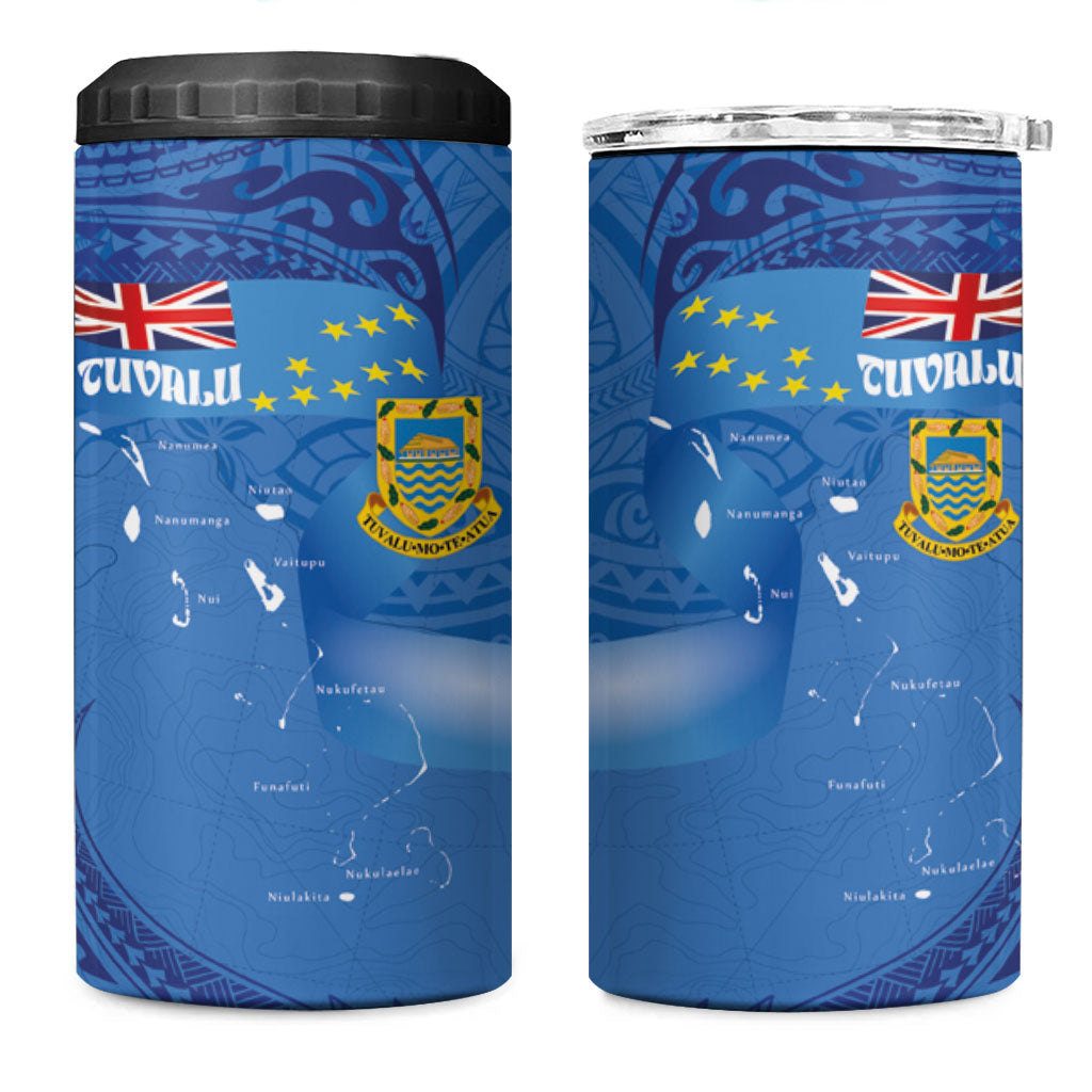 Tuvalu Heritage 4 in 1 Can Cooler Tumbler Map of the Islands and Polynesia Pattern