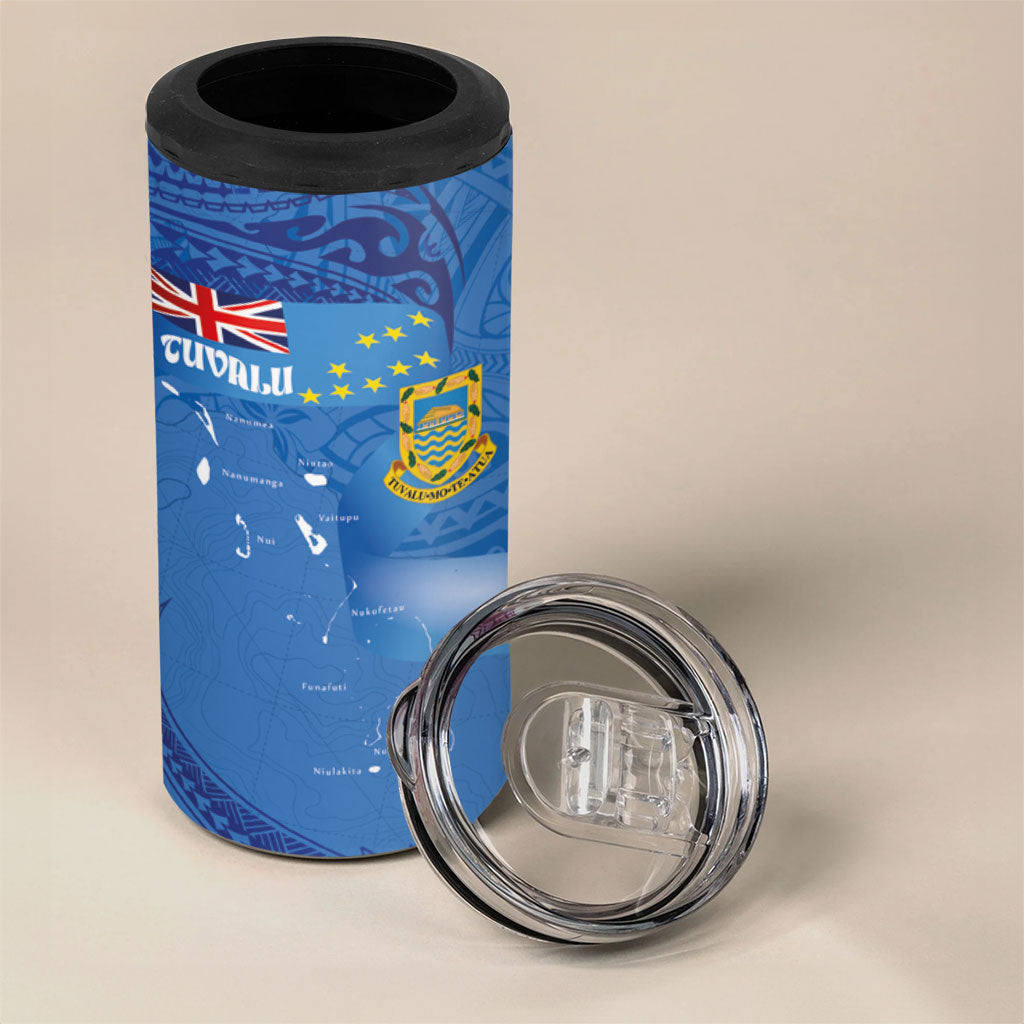 Tuvalu Heritage 4 in 1 Can Cooler Tumbler Map of the Islands and Polynesia Pattern