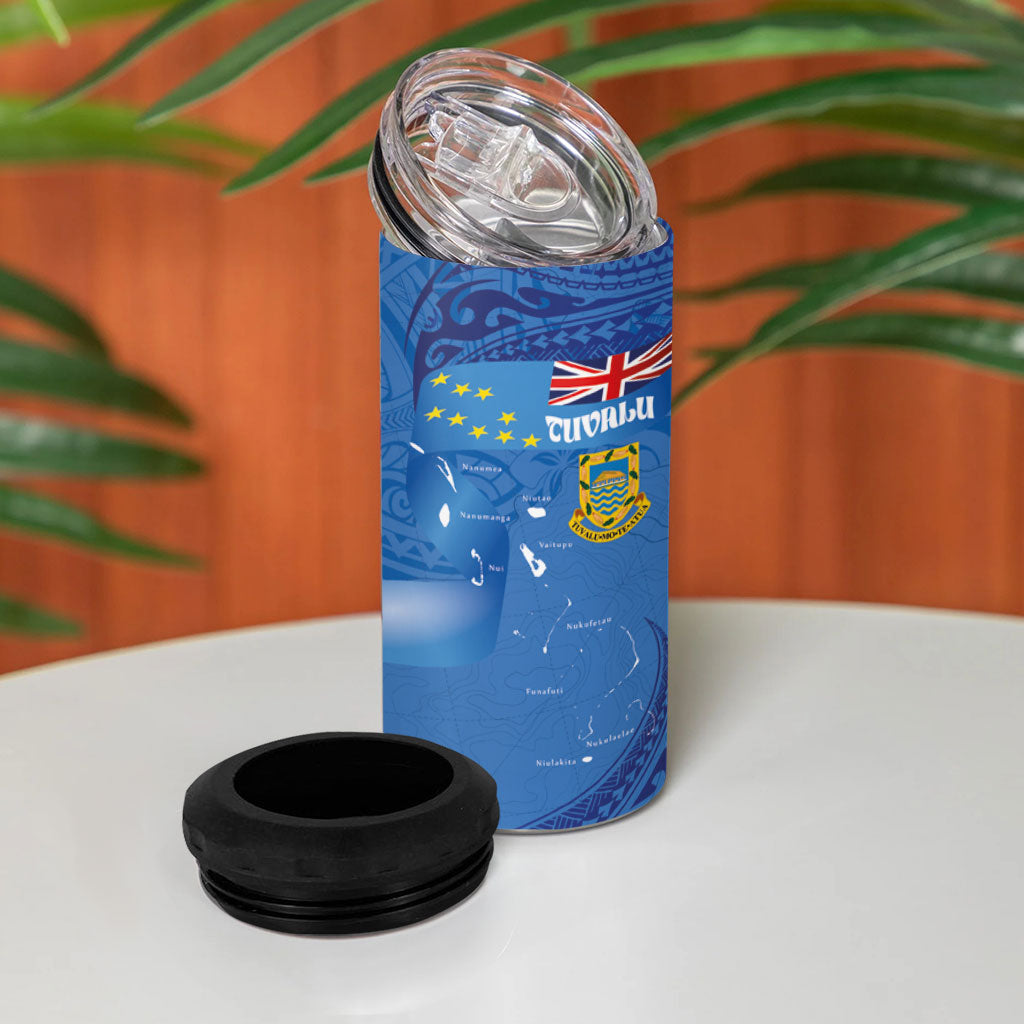 Tuvalu Heritage 4 in 1 Can Cooler Tumbler Map of the Islands and Polynesia Pattern