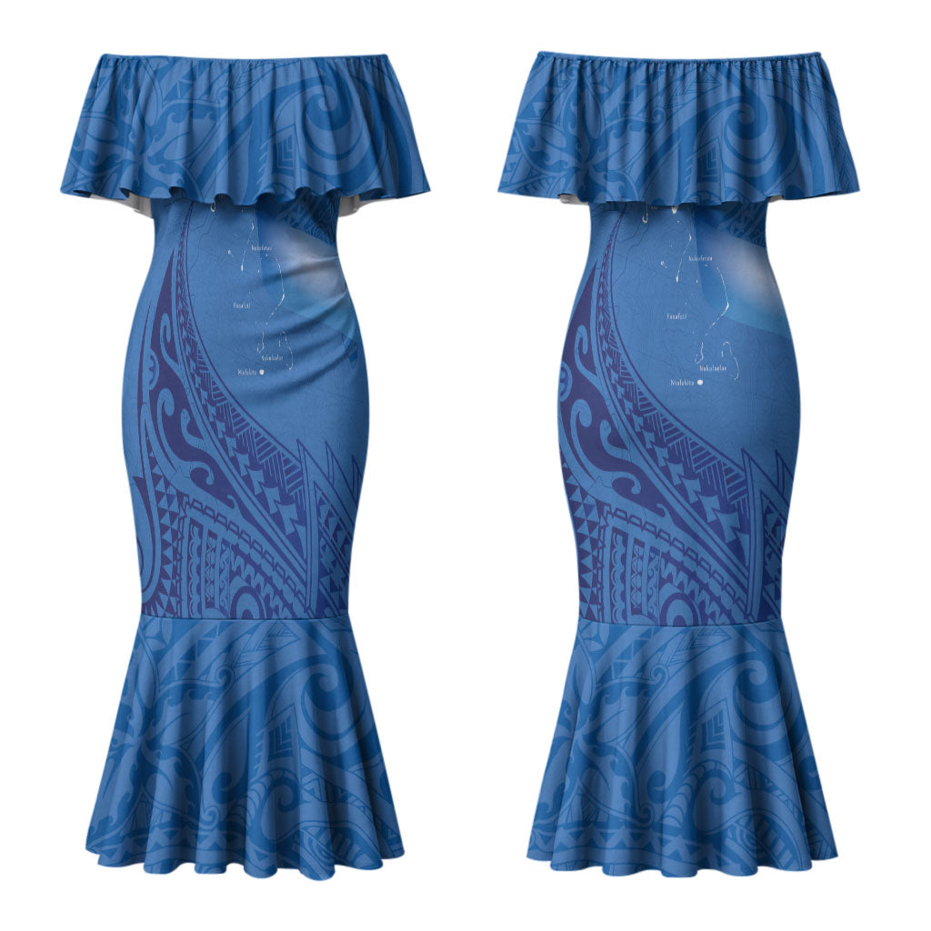 Tuvalu Heritage Couples Matching Mermaid Dress and Hawaiian Shirt Map of the Islands and Polynesia Pattern