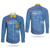 Tuvalu Heritage Couples Matching Short Sleeve Bodycon Dress and Long Sleeve Button Shirt Map of the Islands and Polynesia Pattern