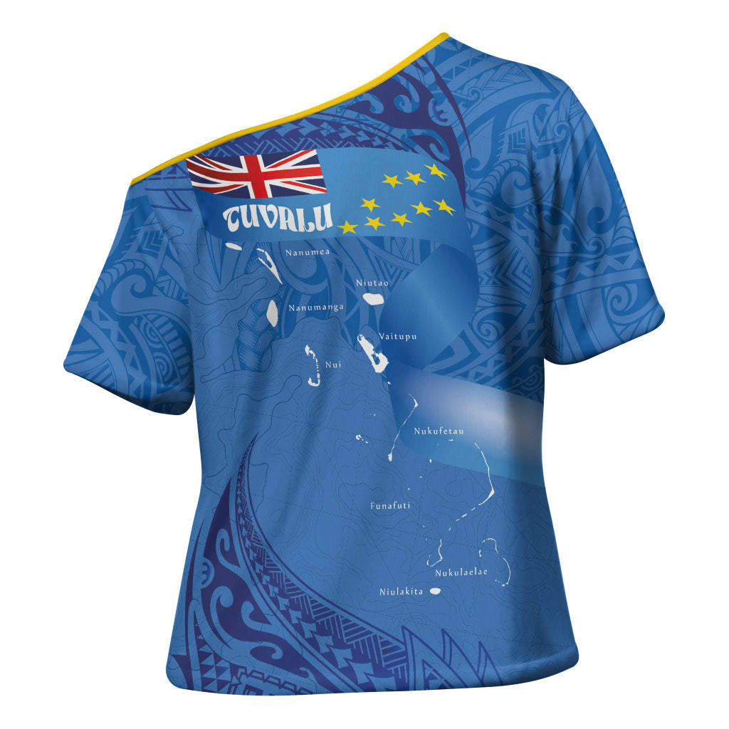 Tuvalu Heritage Cross Shoulder Shirt Map of the Islands and Polynesia Pattern