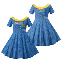 Tuvalu Heritage Family Matching Long Sleeve Bodycon Dress and Hawaiian Shirt Map of the Islands and Polynesia Pattern
