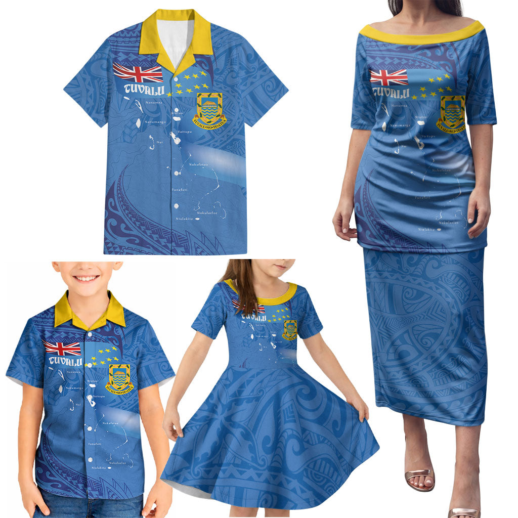 Tuvalu Heritage Family Matching Puletasi and Hawaiian Shirt Map of the Islands and Polynesia Pattern