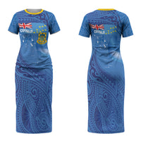 Tuvalu Heritage Family Matching Short Sleeve Bodycon Dress and Hawaiian Shirt Map of the Islands and Polynesia Pattern