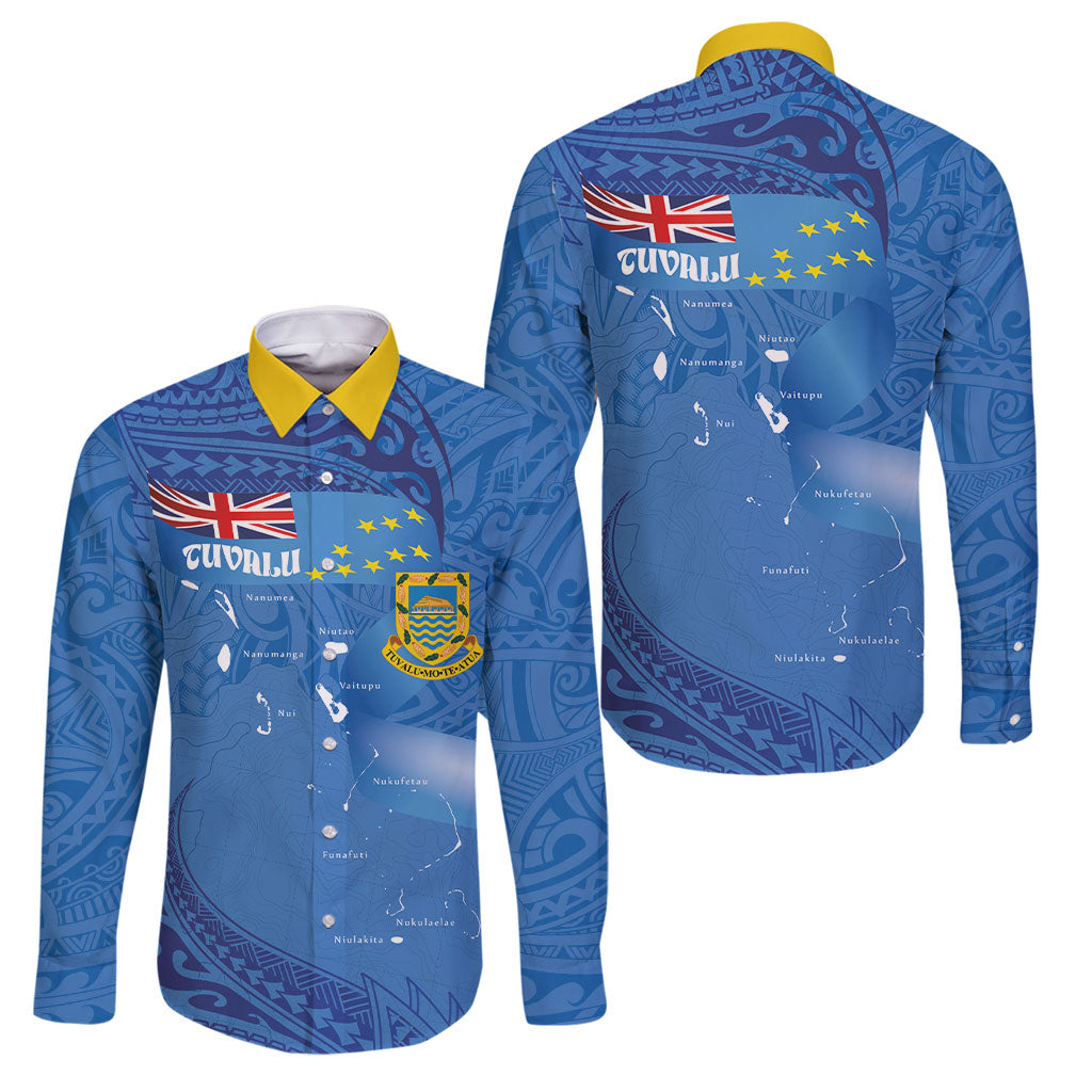 Tuvalu Heritage Family Matching Short Sleeve Bodycon Dress and Hawaiian Shirt Map of the Islands and Polynesia Pattern