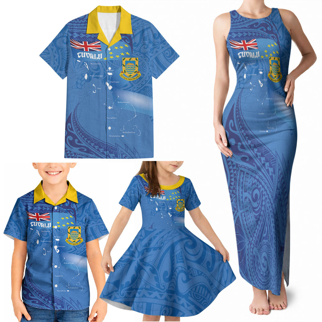 Tuvalu Heritage Family Matching Tank Maxi Dress and Hawaiian Shirt Map of the Islands and Polynesia Pattern LT03 - Polynesian Pride