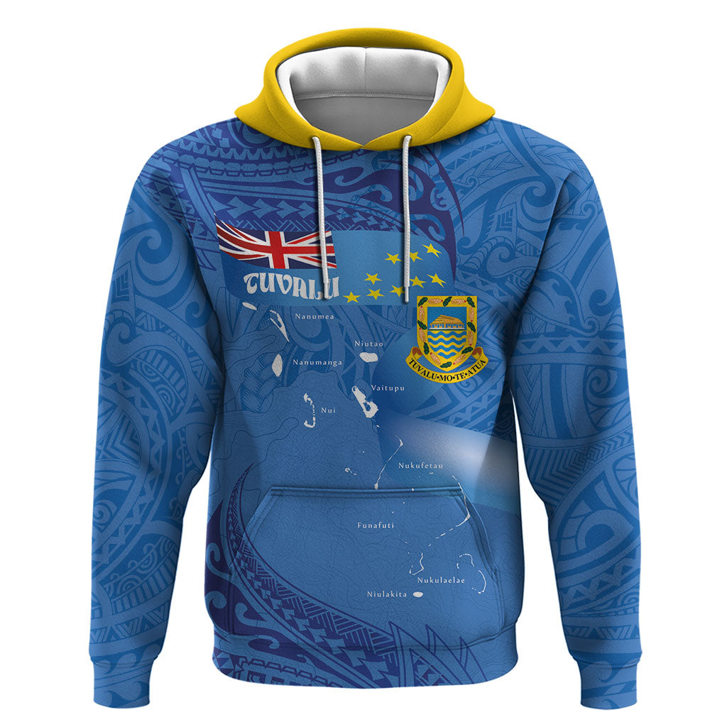 Tuvalu Heritage Hoodie Map of the Islands and Polynesia Pattern LT03 Pullover Hoodie Blue - Polynesian Pride