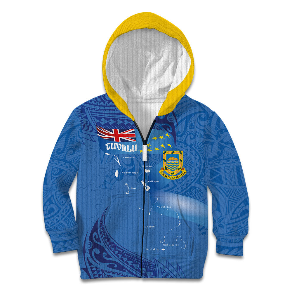 Tuvalu Heritage Kid Hoodie Map of the Islands and Polynesia Pattern