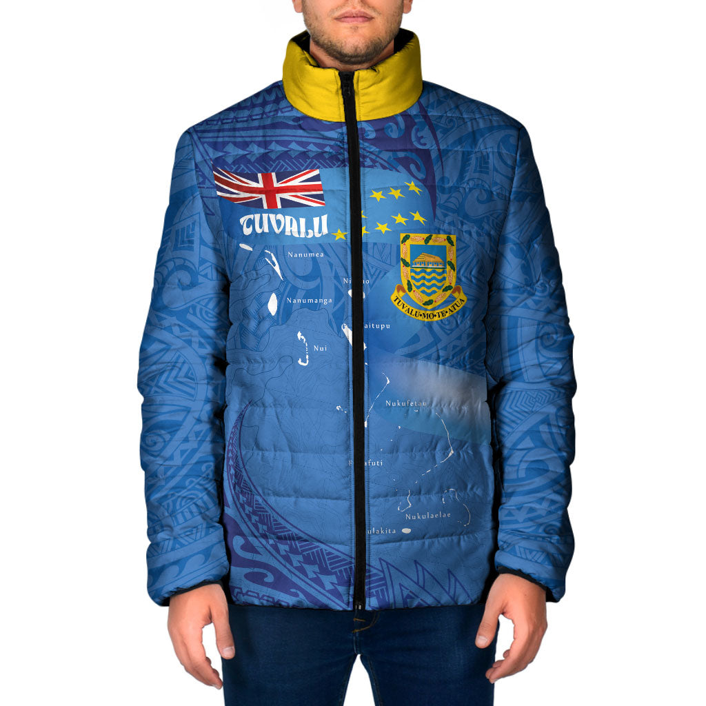 Tuvalu Heritage Padded Jacket Map of the Islands and Polynesia Pattern