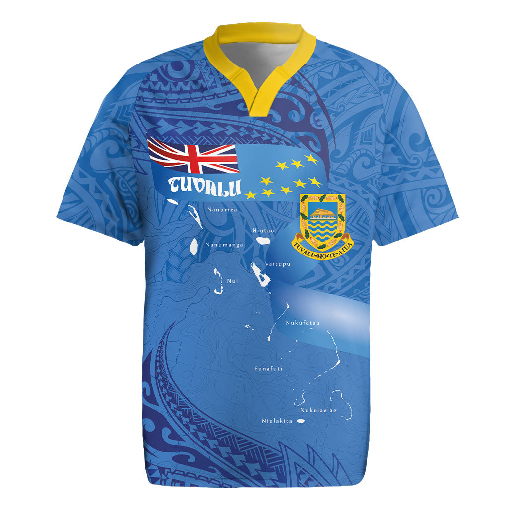 Tuvalu Heritage Rugby Jersey Map of the Islands and Polynesia Pattern LT03 Blue - Polynesian Pride