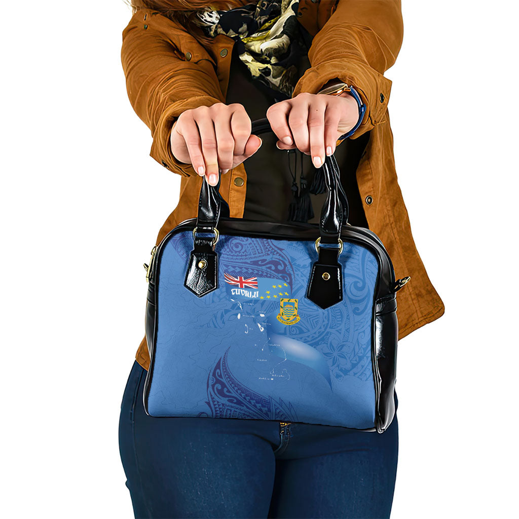 Tuvalu Heritage Shoulder Handbag Map of the Islands and Polynesia Pattern LT03 One Size Blue - Polynesian Pride