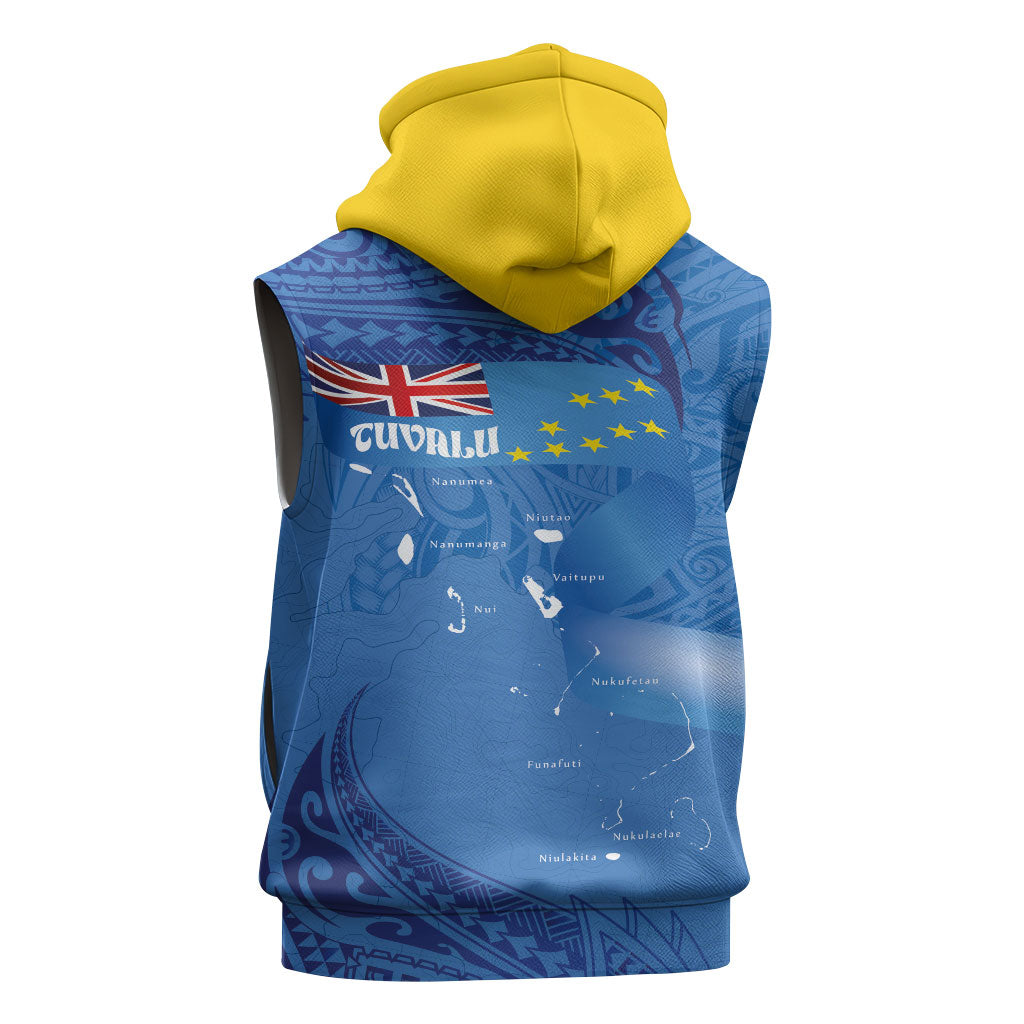 Tuvalu Heritage Sleeveless Hoodie Map of the Islands and Polynesia Pattern