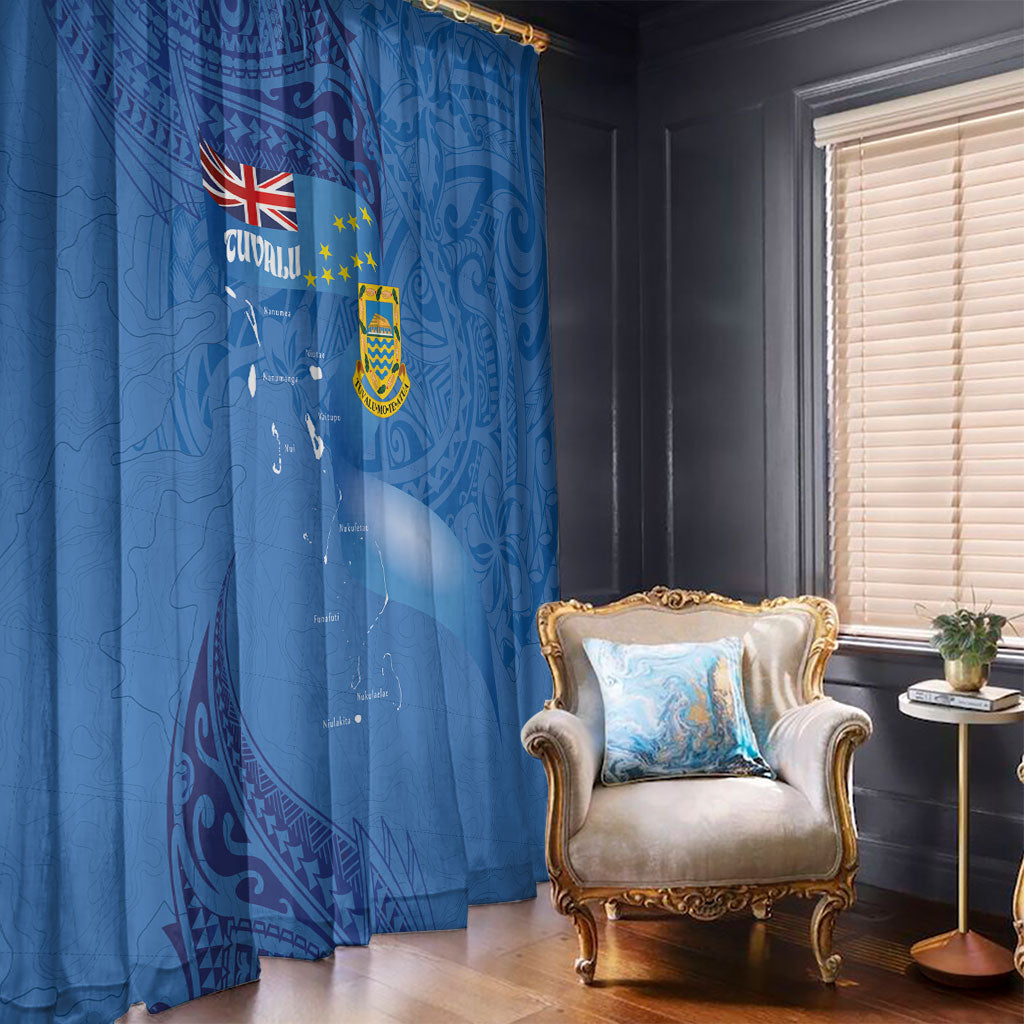 Tuvalu Heritage Window Curtain Map of the Islands and Polynesia Pattern
