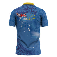 Tuvalu Heritage Zipper Polo Shirt Map of the Islands and Polynesia Pattern
