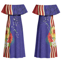 Kiribati Heritage Couples Matching Off Shoulder Maxi Dress and Hawaiian Shirt Map of the Islands and Polynesia Pattern