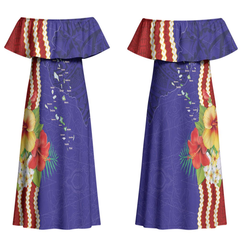 Kiribati Heritage Couples Matching Off Shoulder Maxi Dress and Long Sleeve Button Shirt Map of the Islands and Polynesia Pattern