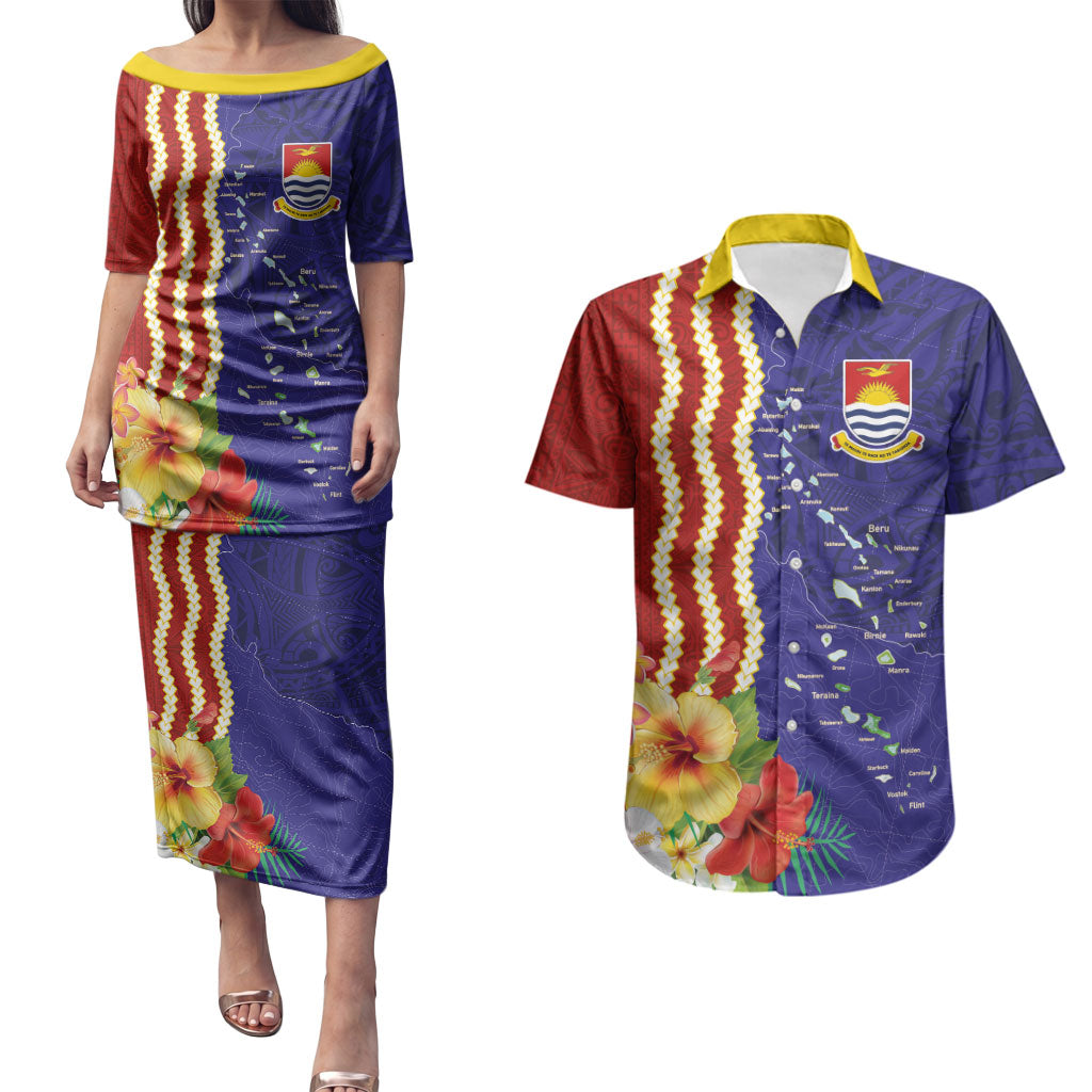 Kiribati Heritage Couples Matching Puletasi and Hawaiian Shirt Map of the Islands and Polynesia Pattern