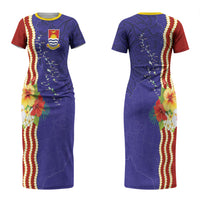 Kiribati Heritage Couples Matching Short Sleeve Bodycon Dress and Long Sleeve Button Shirt Map of the Islands and Polynesia Pattern