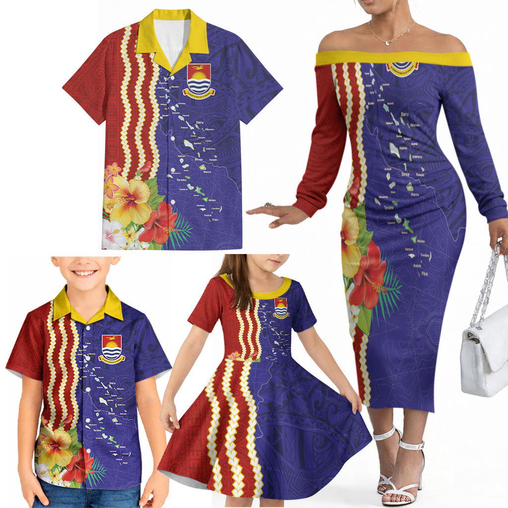 Kiribati Heritage Family Matching Off The Shoulder Long Sleeve Dress and Hawaiian Shirt Map of the Islands and Polynesia Pattern LT03 - Polynesian Pride