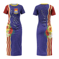 Kiribati Heritage Family Matching Short Sleeve Bodycon Dress and Hawaiian Shirt Map of the Islands and Polynesia Pattern