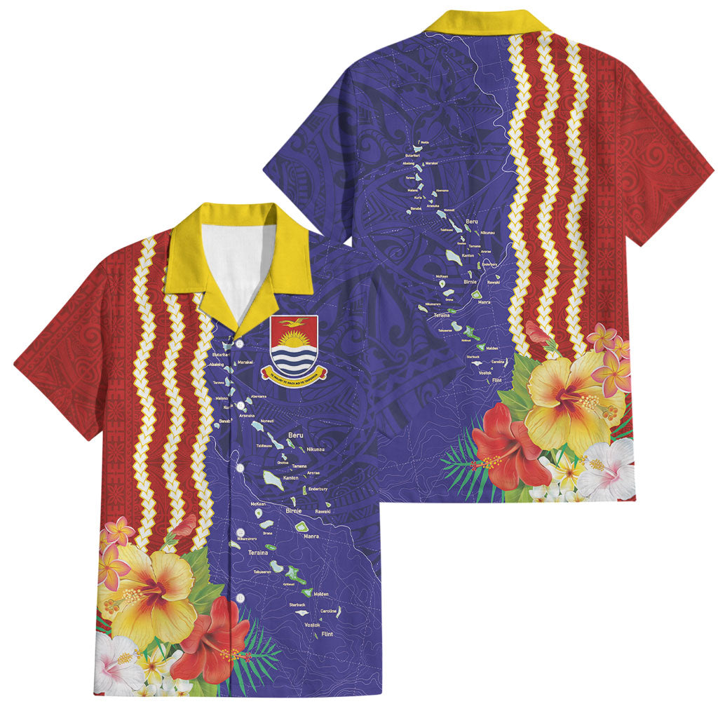 Kiribati Heritage Family Matching Short Sleeve Bodycon Dress and Hawaiian Shirt Map of the Islands and Polynesia Pattern